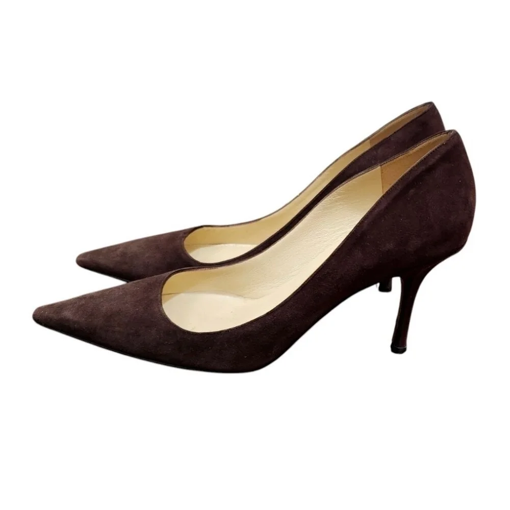 Jimmy Choo Suede Brown Pointed Toe Pin Heels Pumps Size EU40 US10 Authentic